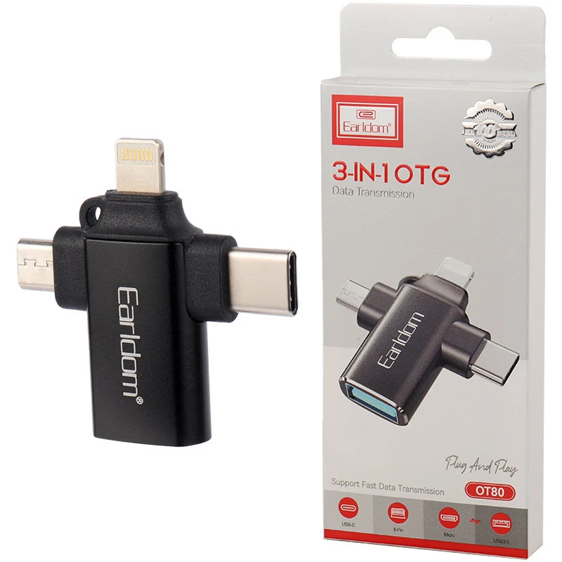 تبدیل USB OTG به میکرو یو اس بی / تایپ سی / لایتنینگ ارلدام  Earldom ET-OT80