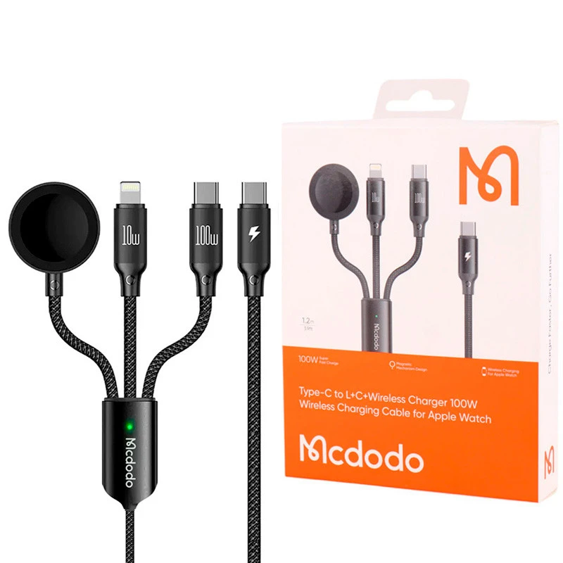 کابل شارژ چند کاره USB-C به میکرو اپل واچ/لایتنینگ/USB-C مک دودو مدل Mcdodo ca-4940 طول 1.2 متر