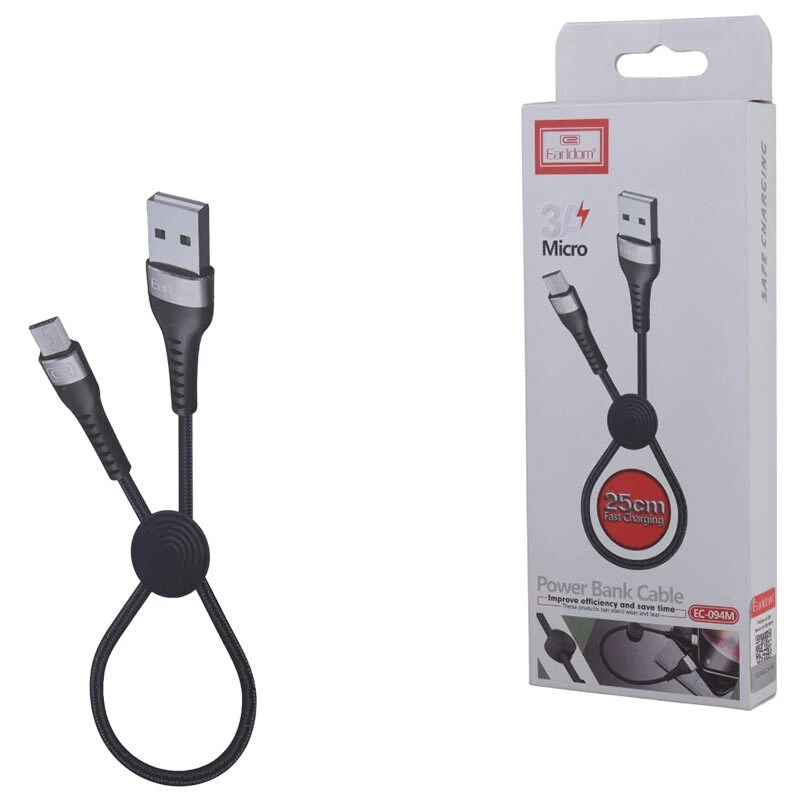 کابل میکرو یو اس بی کوتاه فست شارژ 3 آمپر ارلدام  Earldom EC-094M طول 25 سانتی متر