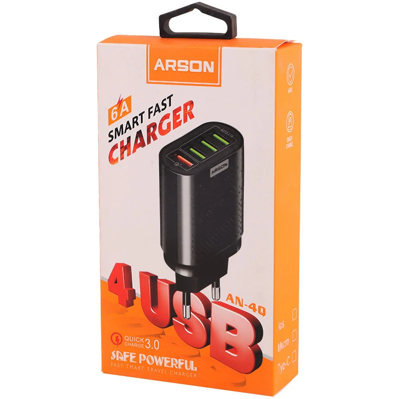 شارژر دیواری فست شارژ آرسون Arson AN-4Q 4Port QC3.0 PD 3A 18W