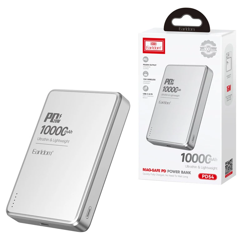 پاور بانک بی سیم فست شارژ ارلدام Earldom ET-PD54 PD 20W ظرفیت 10000 میلی آمپر ساعت
