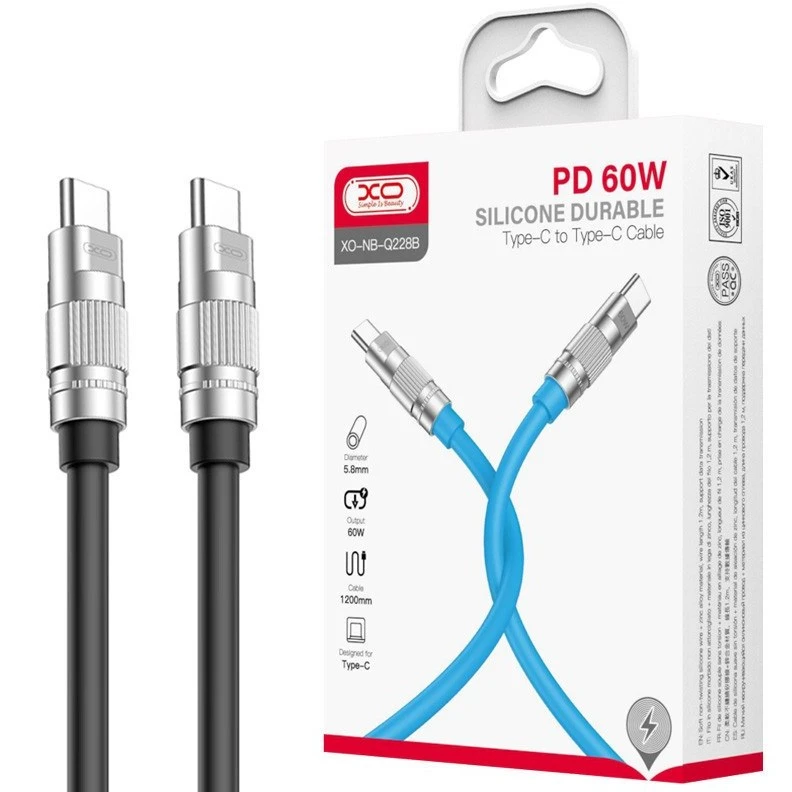 کابل دو سر تایپ سی فست شارژ 60 وات ایکس او XO-NB-Q228B طول 1.2 متر