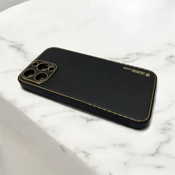 قاب چرم دور طلایی آیفون 13promax